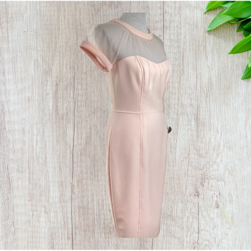 Maggy London Blush Pink Sheath Dress with Illusion Yoke